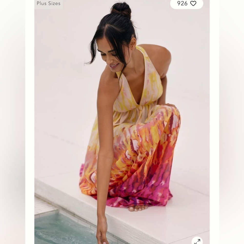 Anthropologie Sleeveless Tiered Maxi Dress yellow pink colorful bright summer - Picture 6 of 12